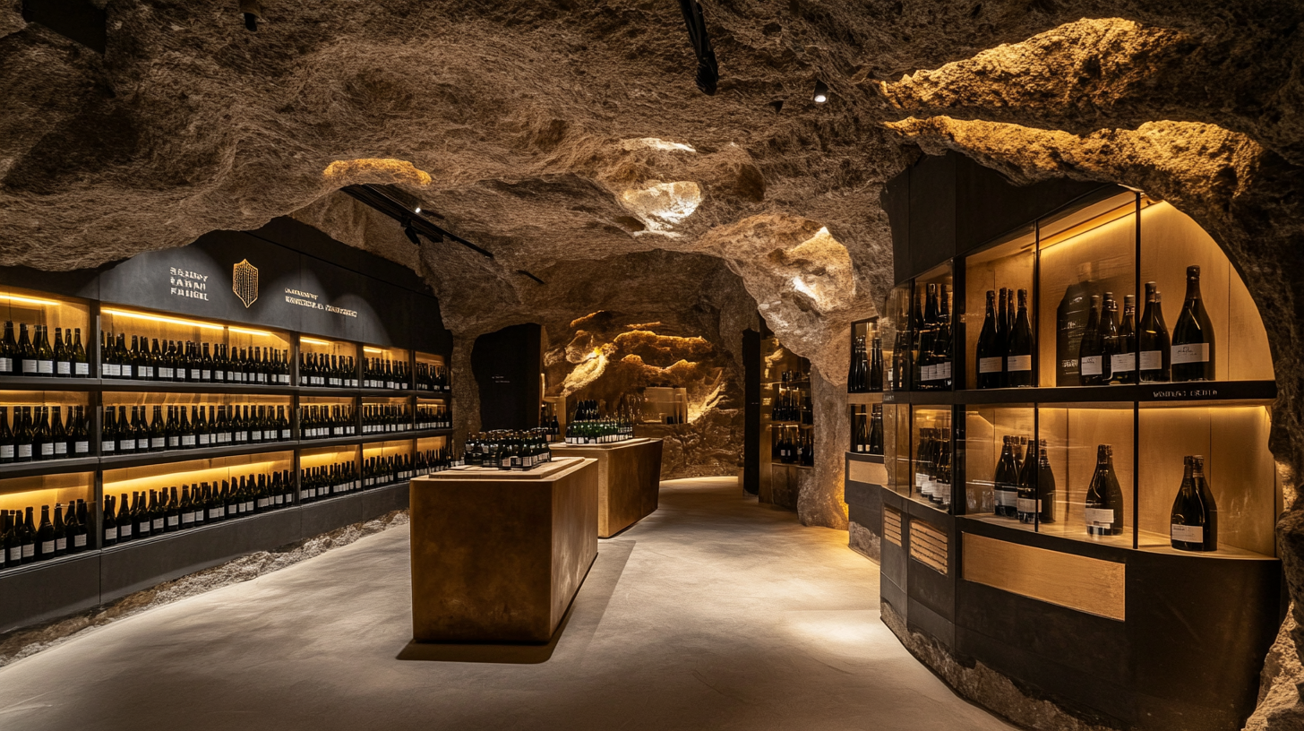 Visite d'une cave champenoise : galeries creusées dans la craie, idéales pour le vieillissement du champagne.